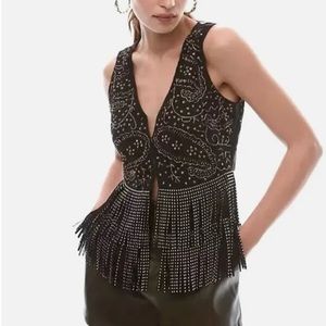 Verb x Anthropologie velvet rhinestone fringe vest